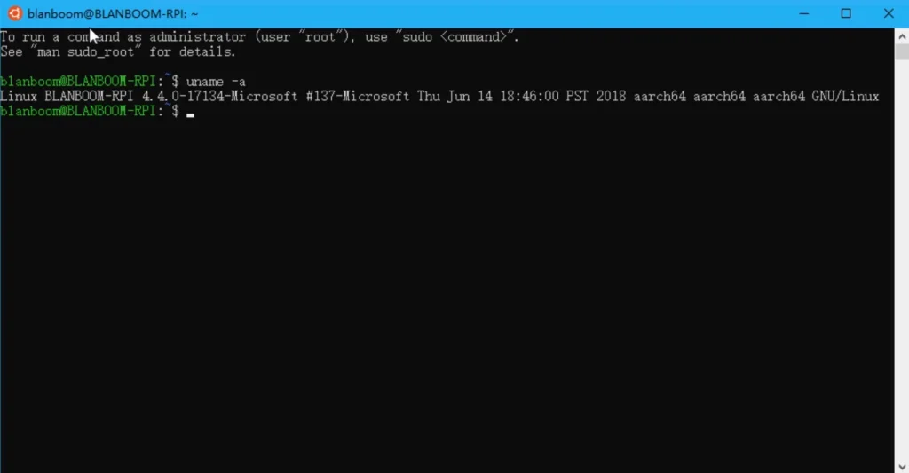 Windows Subsystem for Linux 在 Raspberry Pi 上正常运行，uname 信息里面能够看到是 aarch64 架构