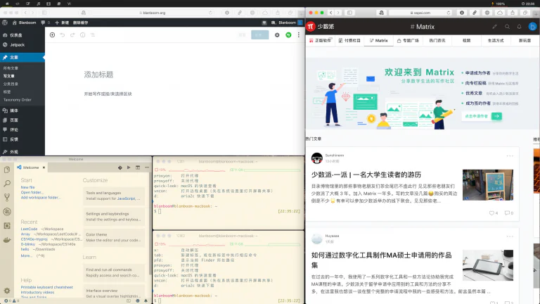使用 yabai 管理的多个窗口